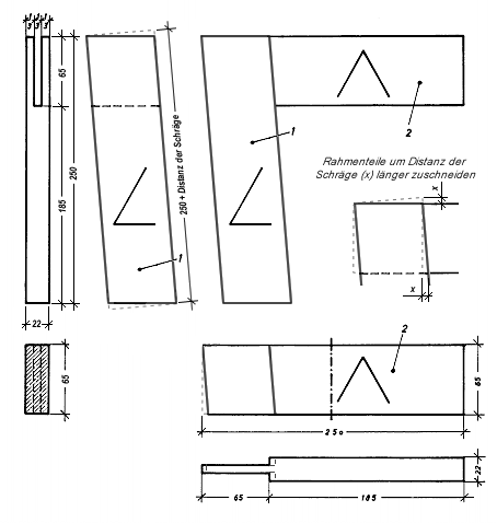 Zeichnung Schlitz und Zapfen mit schräger Brüstung